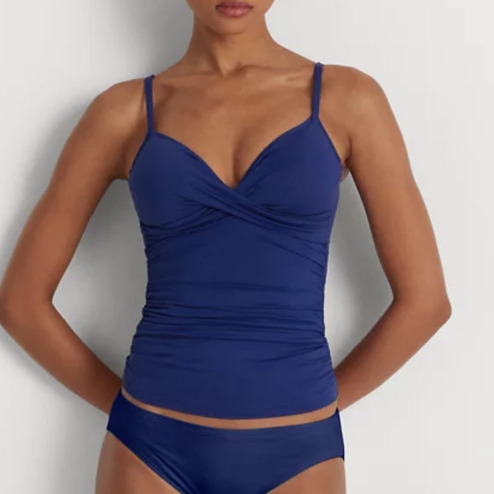 RALPH LAUREN Surplice Tankini Top & Bottom in Blue Sz 16